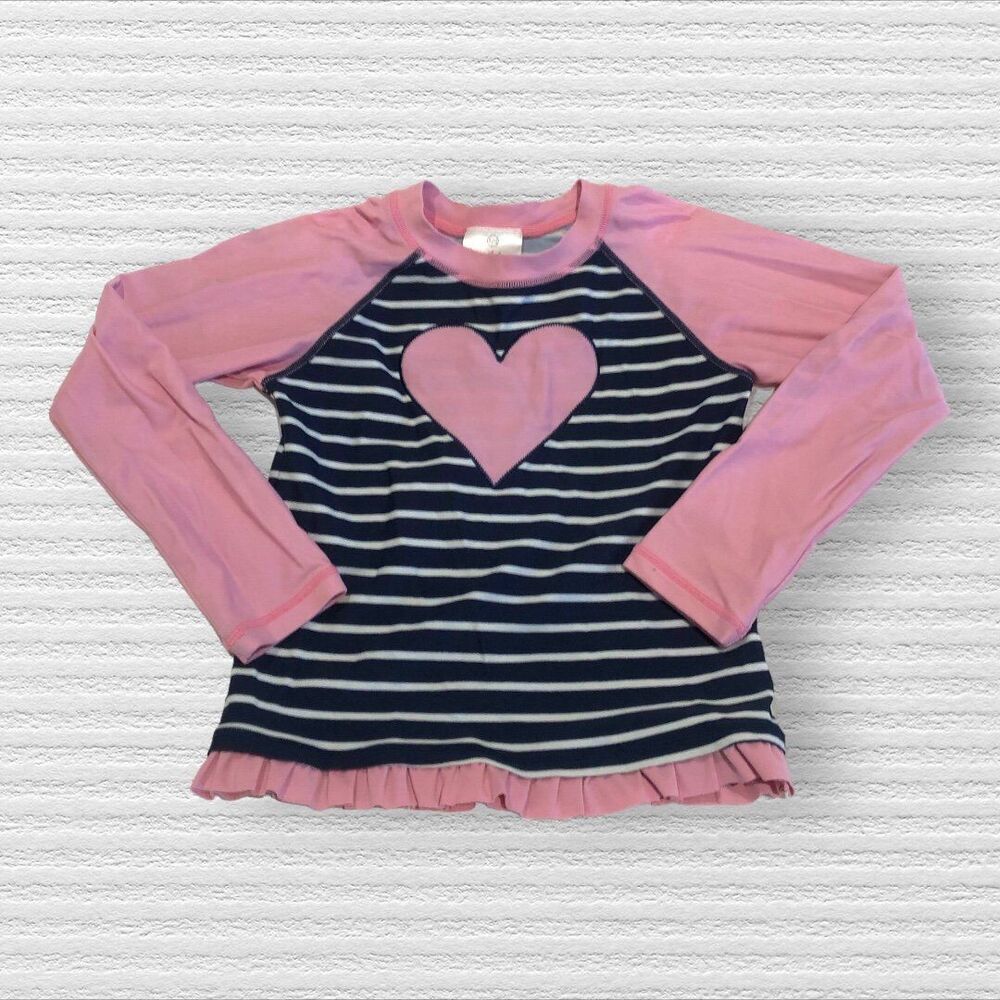 Hanna Andersson 6-7 Heart Pink Navy Long Sleeve Rash Guard *play